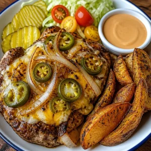 High protein burger bowl with fresh vegetables and toppings