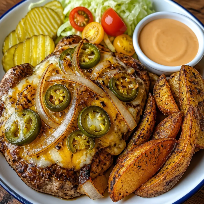 High protein burger bowl with fresh vegetables and toppings