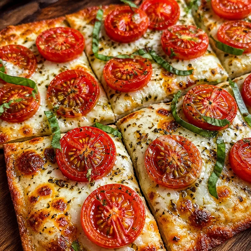 High-protein pizza with cottage cheese flatbread topped with fresh ingredients