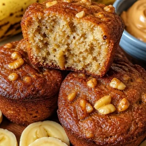Homemade nutritious banana protein muffins on a wooden table