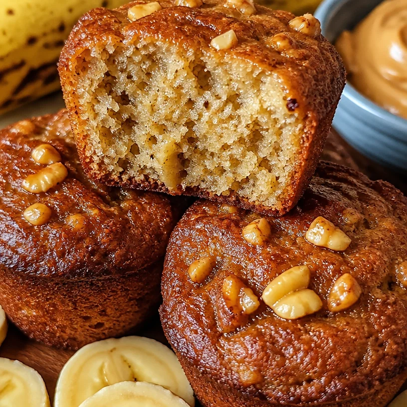 Homemade nutritious banana protein muffins on a wooden table