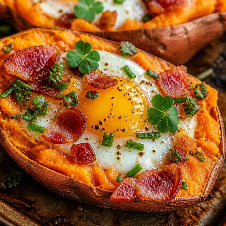 St. Patrick's Day breakfast featuring sweet potato dish with green garnishes