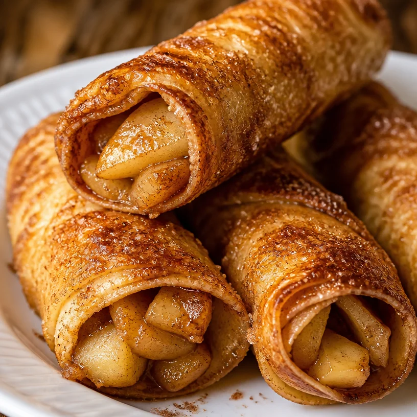 Crispy Air Fryer Apple Pie Roll-Ups topped with cinnamon and sugar.