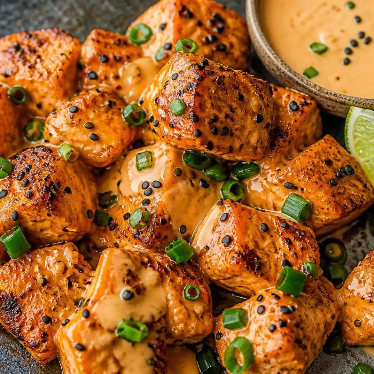 Crispy air fryer salmon bites served with spicy Bang Bang sauce