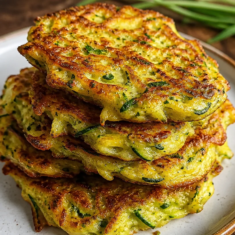 Crispy air fryer zucchini fritters garnished with herbs on a plate