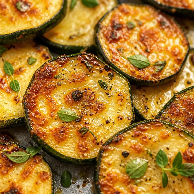 Baked zucchini chips arranged on a plate with seasoning