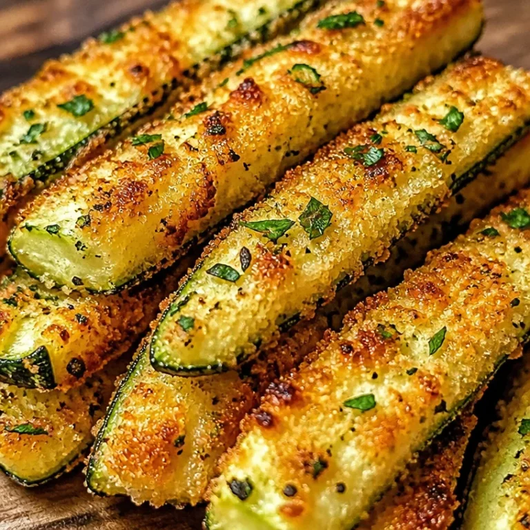 Crispy baked zucchini sticks coated with Parmesan crust on a plate