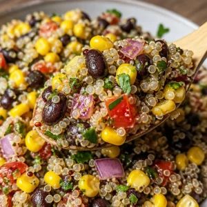 Colorful Black Bean and Corn Quinoa Salad in a bowl
