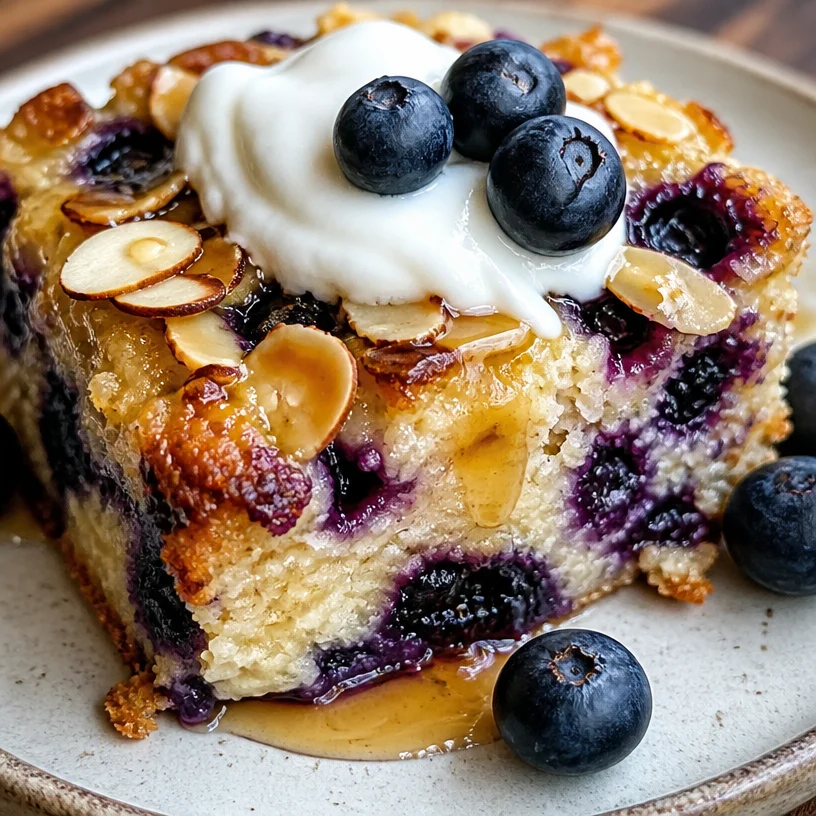 Blueberry Cottage Cheese Breakfast Bake served in a dish