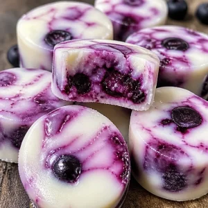 Blueberry Swirl Yogurt Bites with vibrant blueberry swirls and creamy texture