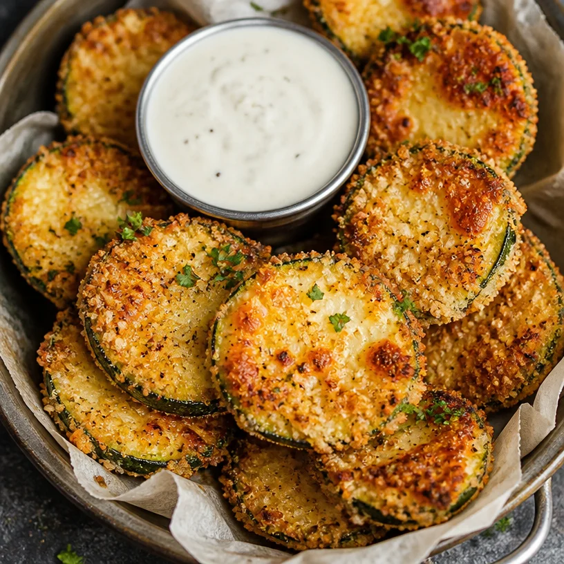 Cheesy zucchini chips on a plate, a healthy snack