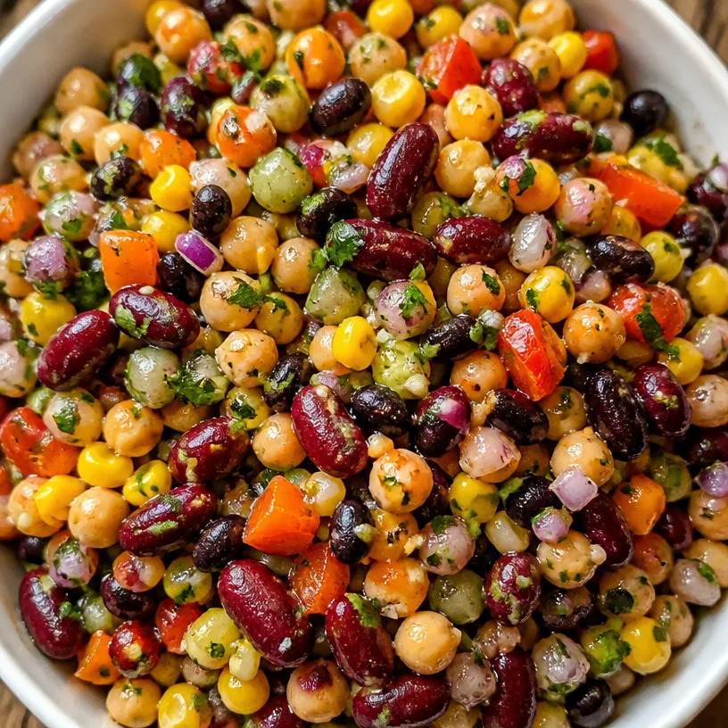 Delicious cold bean salad with colorful vegetables