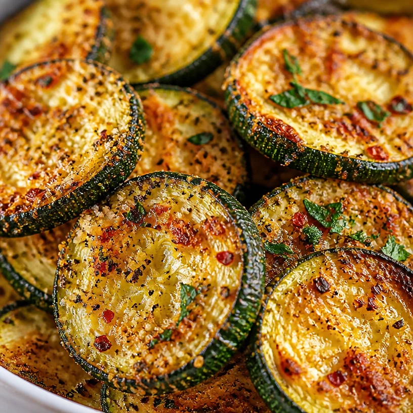 Baked crispy zucchini chips on a plate, a healthy snack option