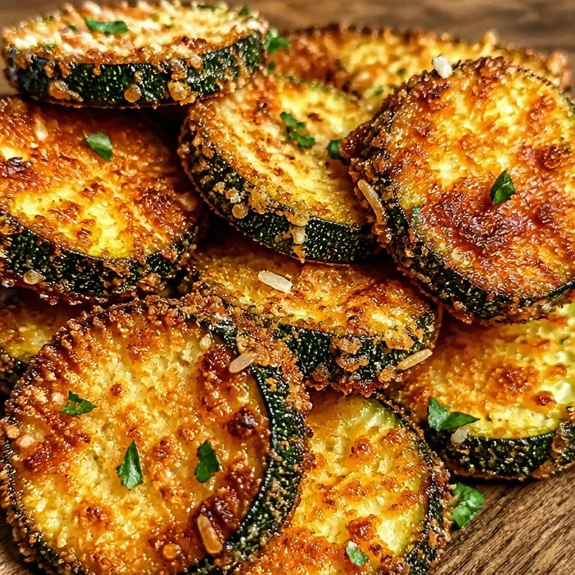 Crispy Parmesan fried zucchini served on a plate, garnished for presentation.