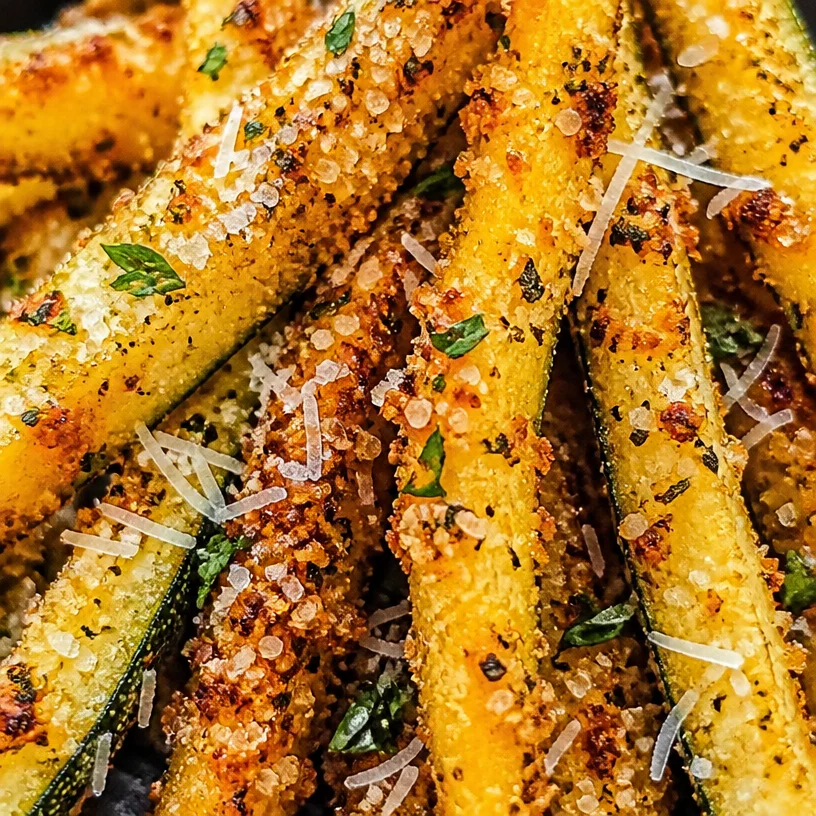 Crispy parmesan zucchini fries served on a plate, ready to enjoy as a healthy snack