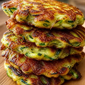 Plate of crispy zucchini fritters garnished with herbs
