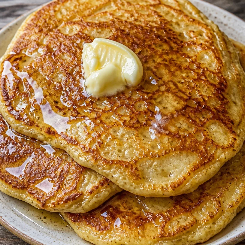 Delicious easy cottage cheese banana pancakes stacked on a plate
