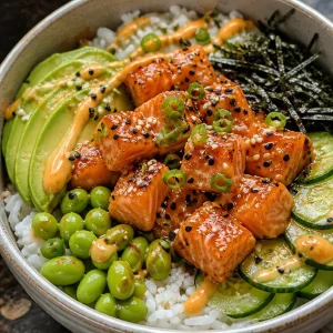 Delicious easy salmon sushi bowls with fresh ingredients and vibrant colors