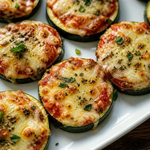 Delicious easy zucchini pizza bites topped with cheese and herbs