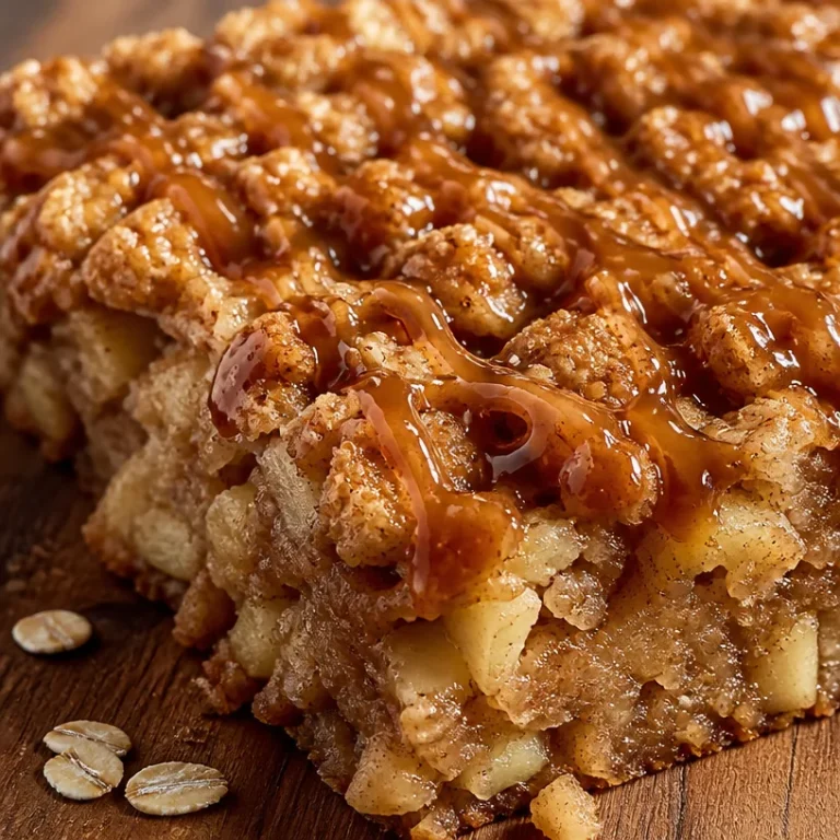 Slice of healthy apple oatmeal cake topped with fresh apples and oats