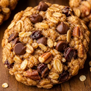 Plate of healthy banana oatmeal cookies with oats and bananas