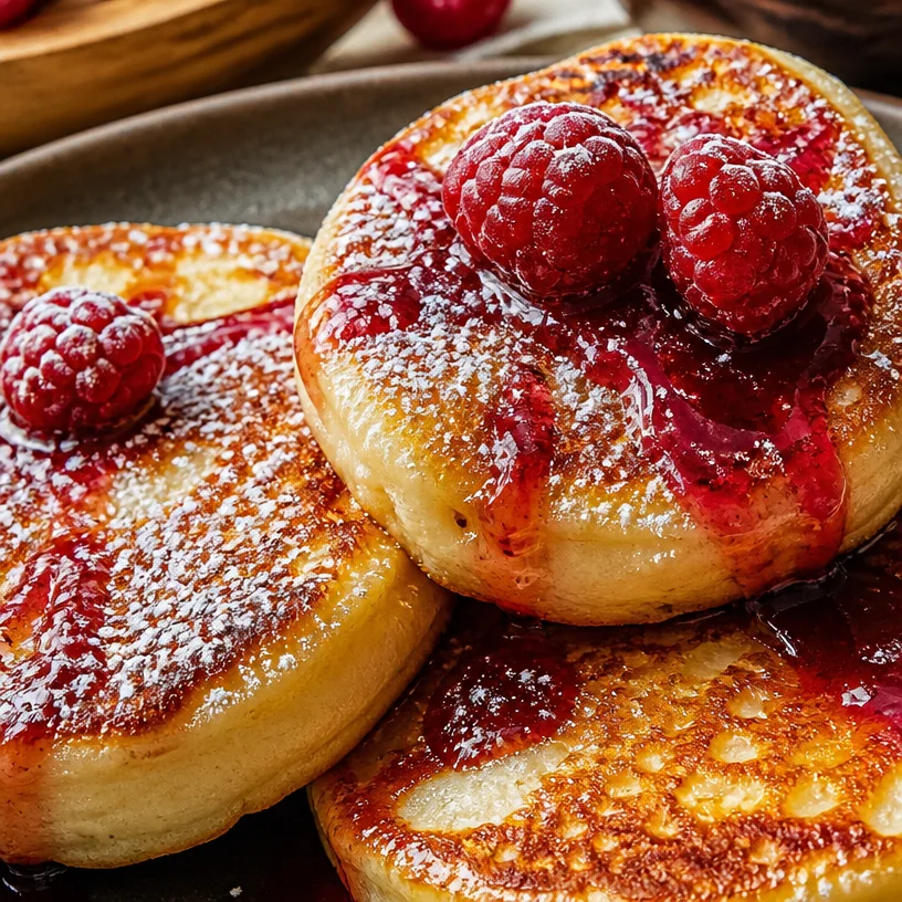 Healthy syrniki made with cottage cheese pancakes served with fresh fruit.