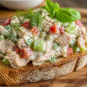 High protein cottage cheese tuna salad in a bowl, nutritious and delicious meal.
