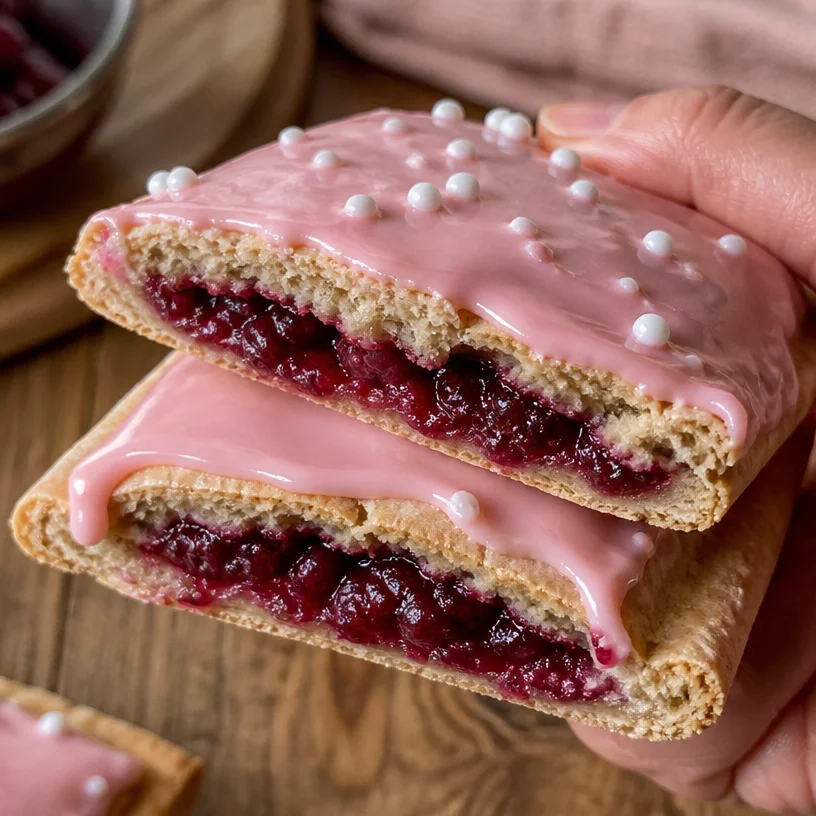 High protein gluten free pop tarts in vibrant packaging on a wooden table