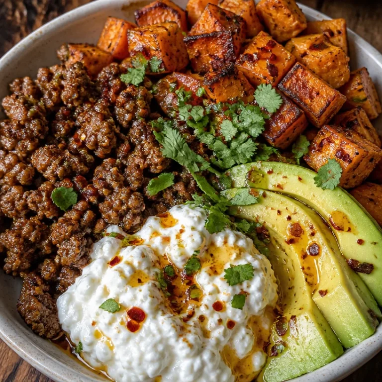 High protein sweet potato bowls topped with hot honey and fresh ingredients