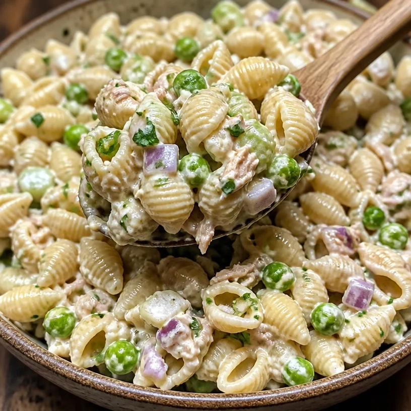 High-protein tuna pasta salad in a bowl with vegetables and dressing