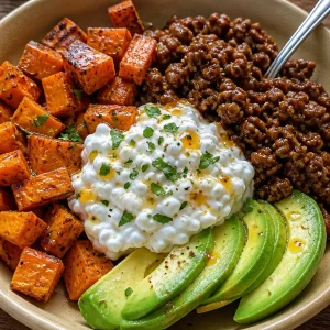 Hot Honey Ground Beef Bowl with colorful toppings and rice