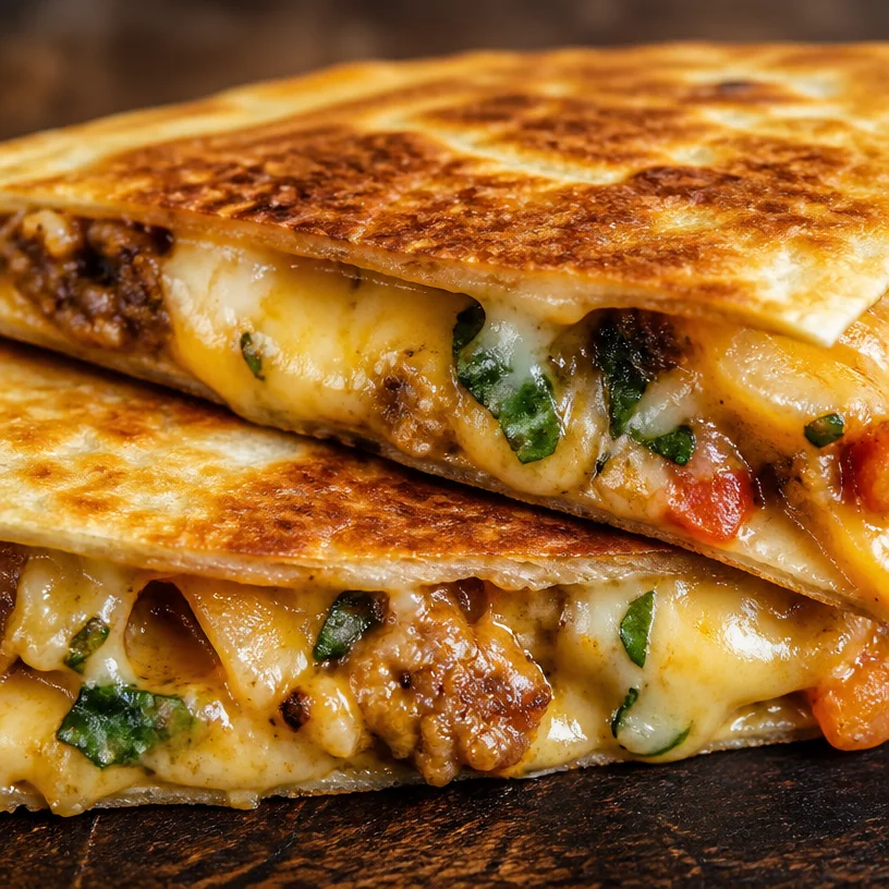 Delicious breakfast crunchwrap filled with eggs, cheese, and savory toppings.