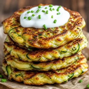 Crispy Keto Zucchini Fritters on a plate, garnished with herbs
