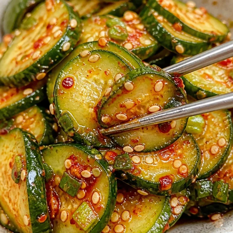 A vibrant bowl of authentic Korean Cucumber Salad garnished with sesame seeds.