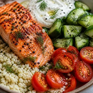 Low Carb Salmon Bowl with fresh vegetables and healthy toppings