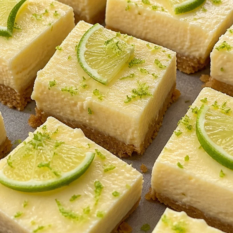 Delicious no bake key lime bars topped with whipped cream and lime zest