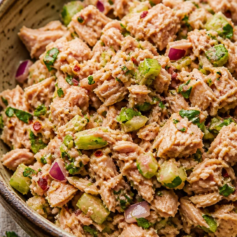 High protein tuna salad without mayo, healthy meal option packed with flavor.