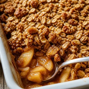Old Fashioned Easy Apple Crisp with baked apples and crumb topping