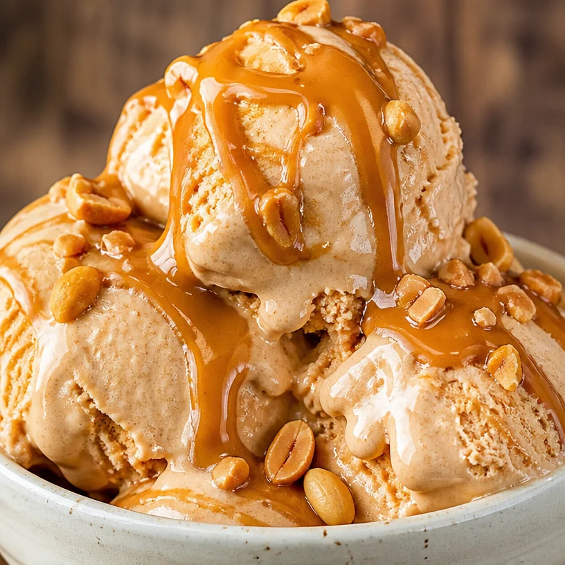 Delicious bowl of Peanut Butter Frozen Yogurt topped with chocolate and nuts