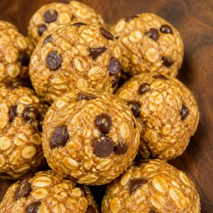 Homemade peanut butter protein balls with oats and chocolate chips