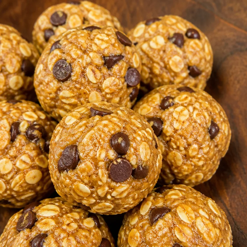 Homemade peanut butter protein balls with oats and chocolate chips