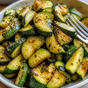 Delicious sautéed zucchini recipe with seasonings and sliced pieces in a pan
