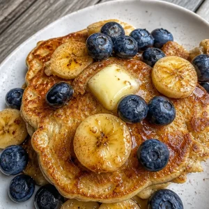 Delicious protein pancakes made with bananas and cottage cheese on a plate.