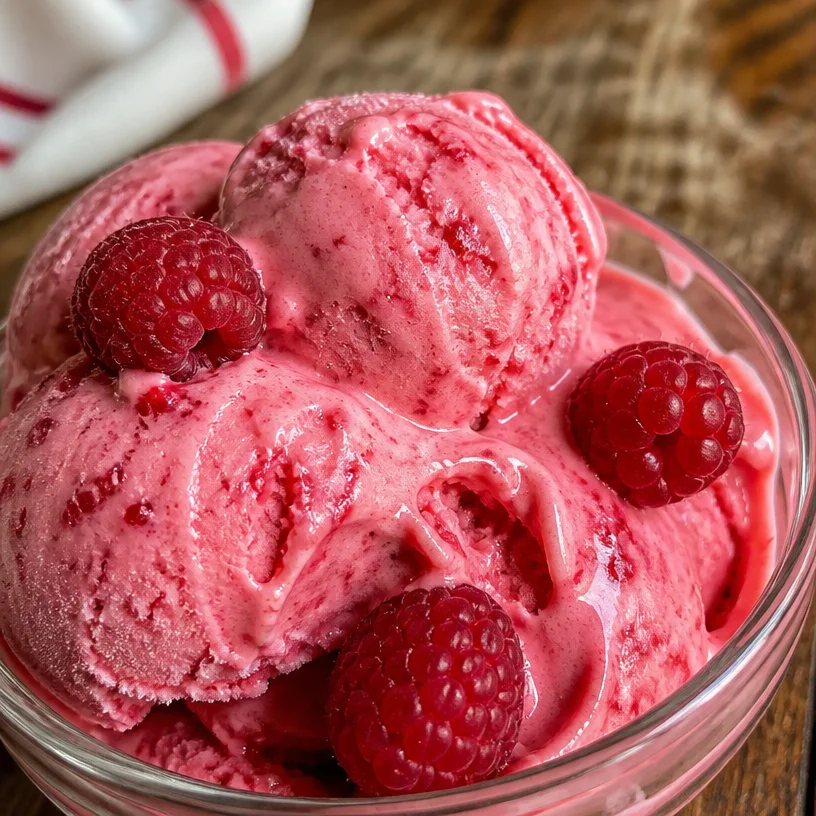Raspberry Blender Frozen Yogurt served in a bowl with fresh raspberries on top