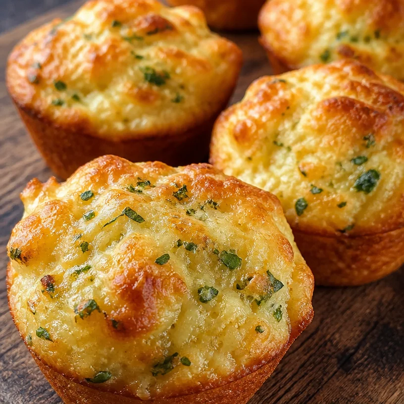 Freshly baked savory cottage cheese muffins on a wooden table