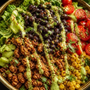 Delicious Turkey Taco Salad with fresh vegetables and seasoned turkey