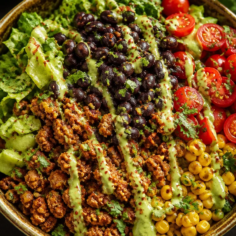 Delicious Turkey Taco Salad with fresh vegetables and seasoned turkey