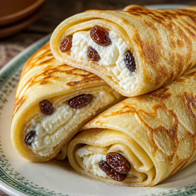 Túrós palacsinta - Hungarian cottage cheese crepes filled with raisins