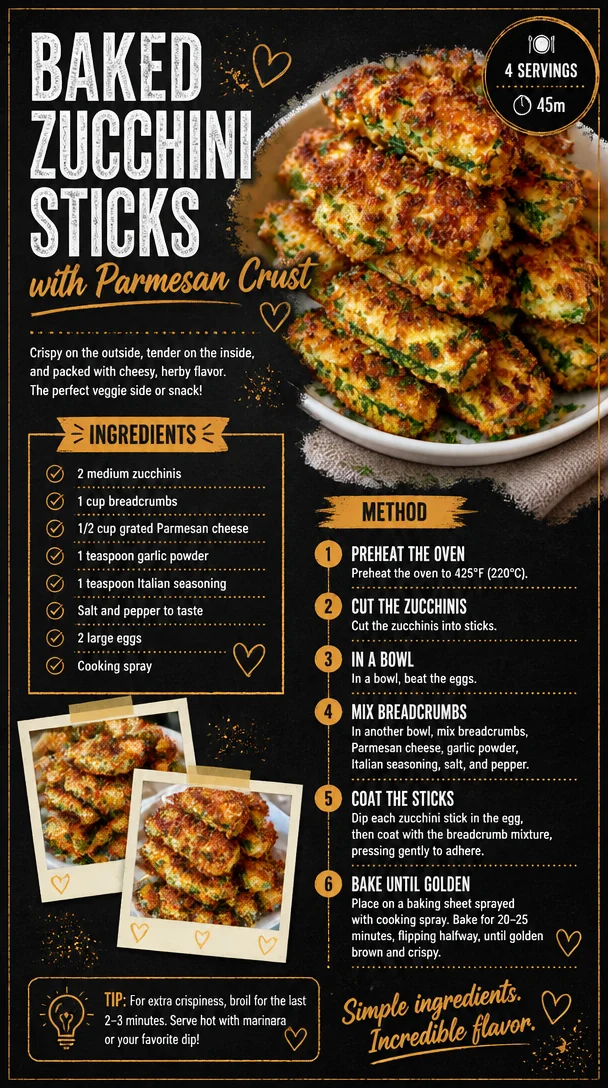 Baked Zucchini Sticks with Parmesan Crust
