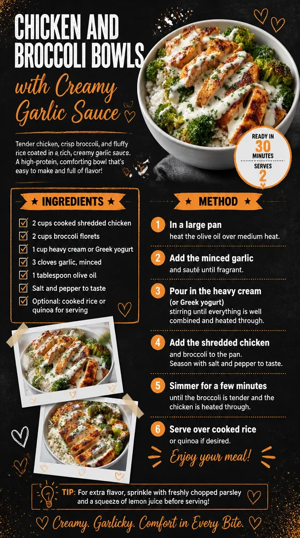 Chicken and Broccoli Bowls with Creamy Garlic Sauce